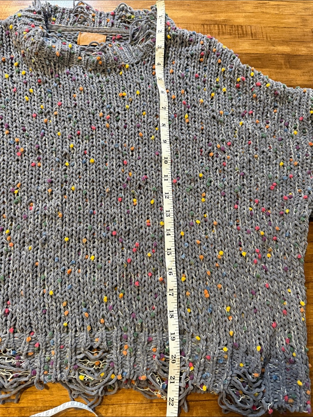 POL Confetti Distressed Chunky Knit Sweater Size Large Boho Cozy Cropped (c) - Picture 5 of 6